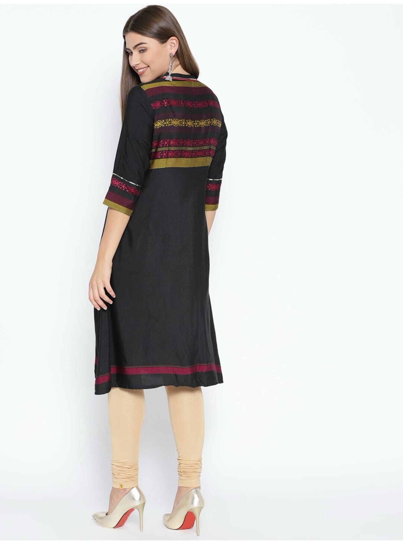 Women Black & Pink Yoke Design A-Line Kurta