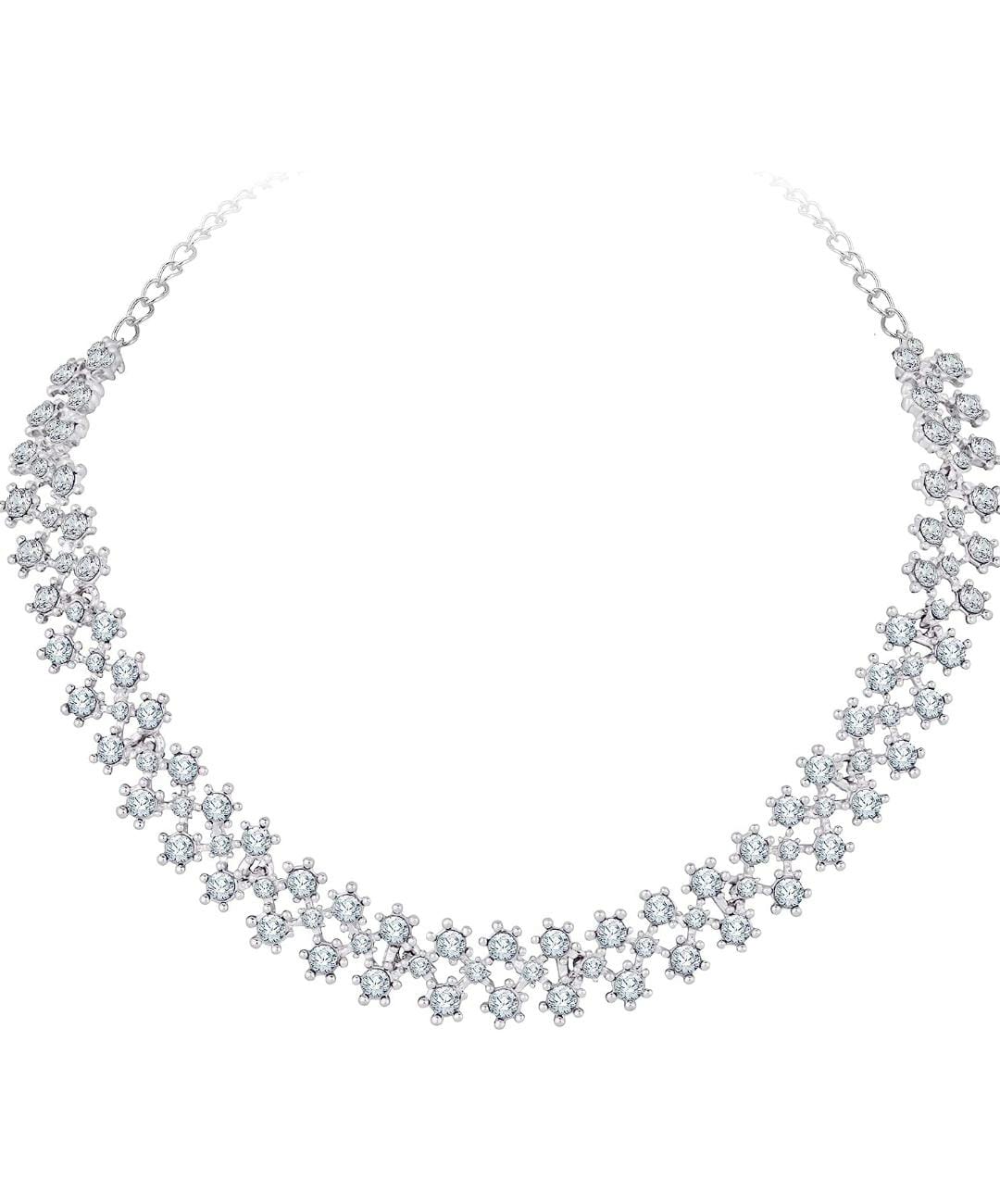 White Gold Crystal AD Diamond Necklace Jewellery Set with Earrings for Women and Girls Suits Best Party, Wedding and Occasional Wear