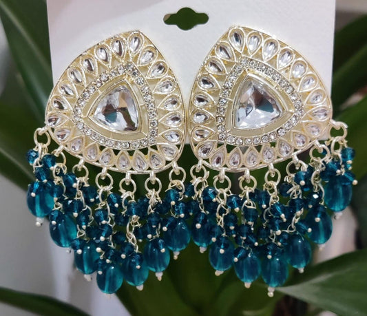 Gold-Plated Kundan and Pearl Classic Chandbalis Earrings