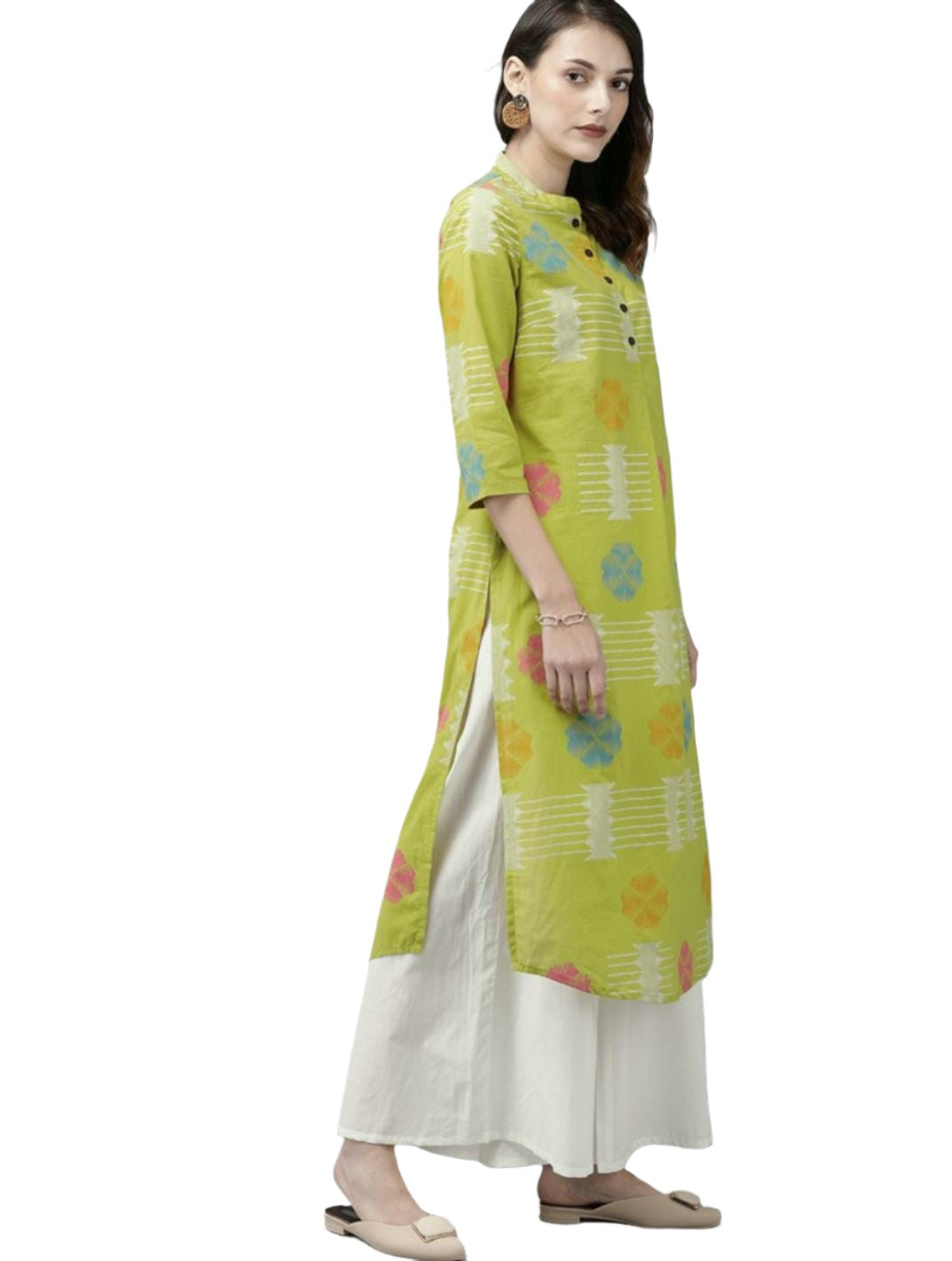 Women Green & White Antiviral Finish Pure Cotton Ethnic Motifs Print Kurta with Palazzos