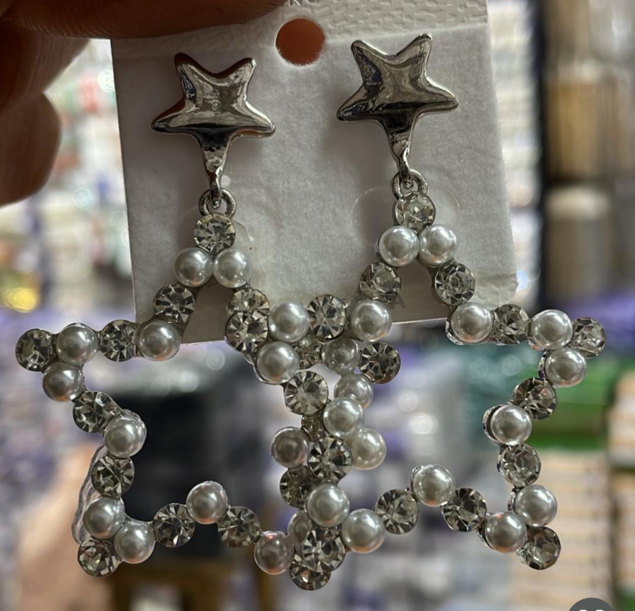 Korean White Pearls Star Shape Studded Drop Earrings For Girls And Women