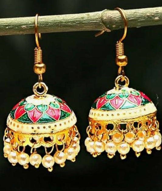 Earrings for Women & Girls | Traditional Multicolor Jhumka | German Silver Earring Set | Dome Shape Jhumki Combo | Accessories Jewellery | Birthday & Anniversary Gift