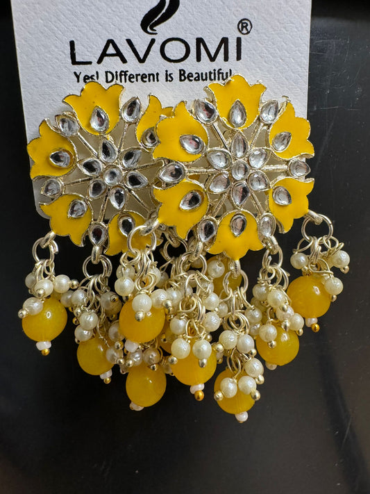 Earring with Meenakari For Women Floral Gold Plated Pearl Metal Drops & Danglers