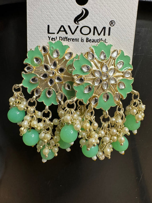 Earring with Meenakari For Women Floral Gold Plated Pearl Metal Drops & Danglers