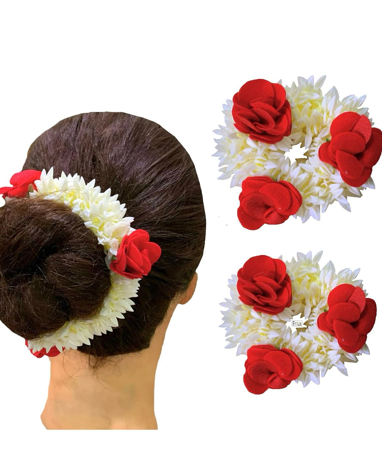 Hair Mogra Scented Rubber Band Flower Gajra Hair Accessories for Women Girls (35 GM) (White) (Free Size (30 GM)