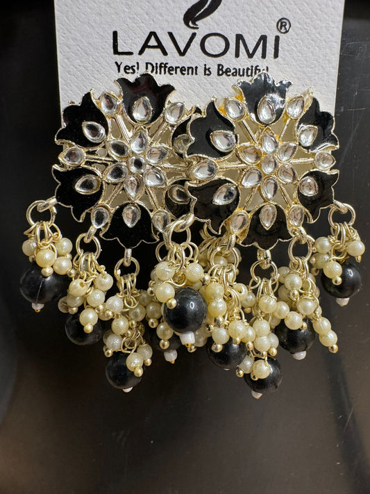 Earring with Meenakari For Women Floral Gold Plated Pearl Metal Drops & Danglers