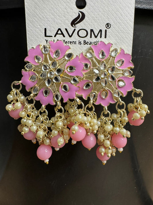 Earring with Meenakari For Women Floral Gold Plated Pearl Metal Drops & Danglers