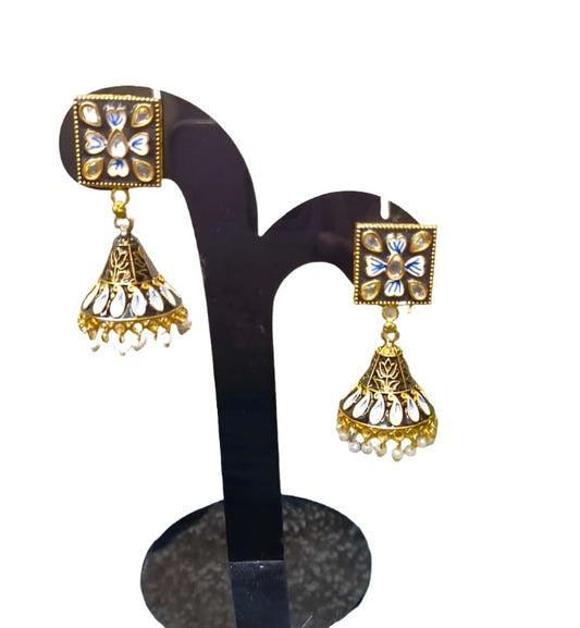 Jhumkas Meenakari Dome Kundan Earrings