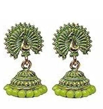 Women's Traditional Gold Ethnic Antique South Indian Round Pearl Moti Feather Peacock Jhumka Earrings