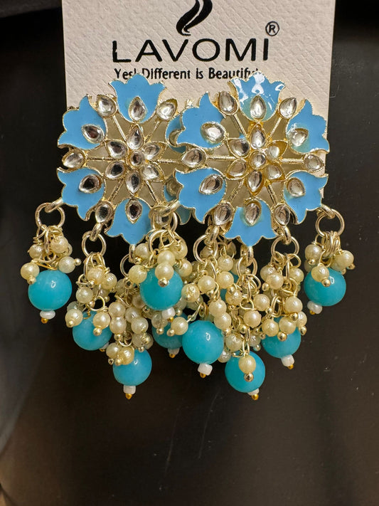Earring with Meenakari For Women Floral Gold Plated Pearl Metal Drops & Danglers