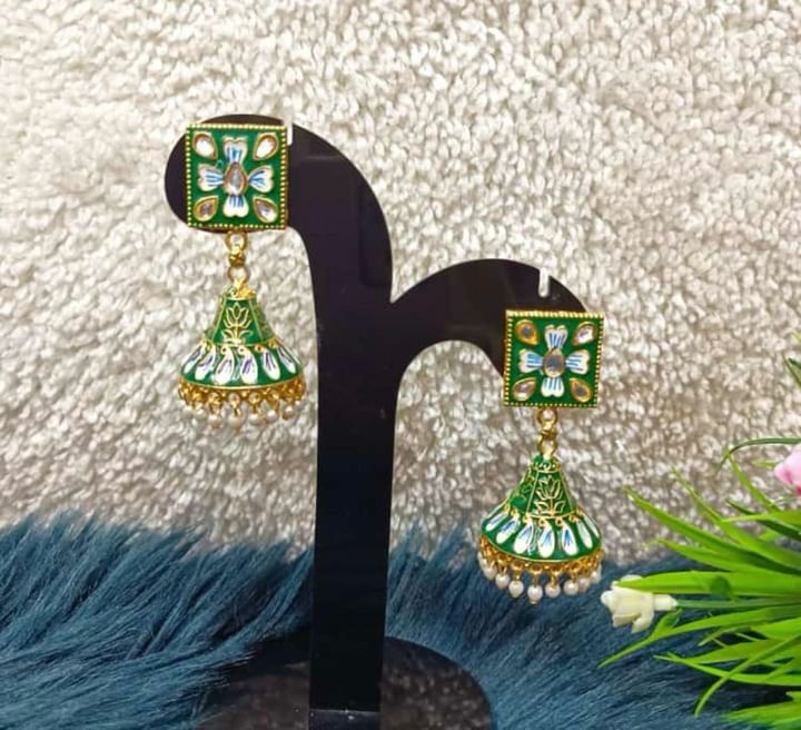 Jhumkas Meenakari Dome Kundan Earrings