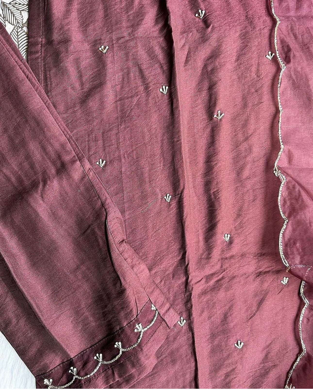 Handwork Beautiful Cutdana Work Kurta bottom dupatta Set.