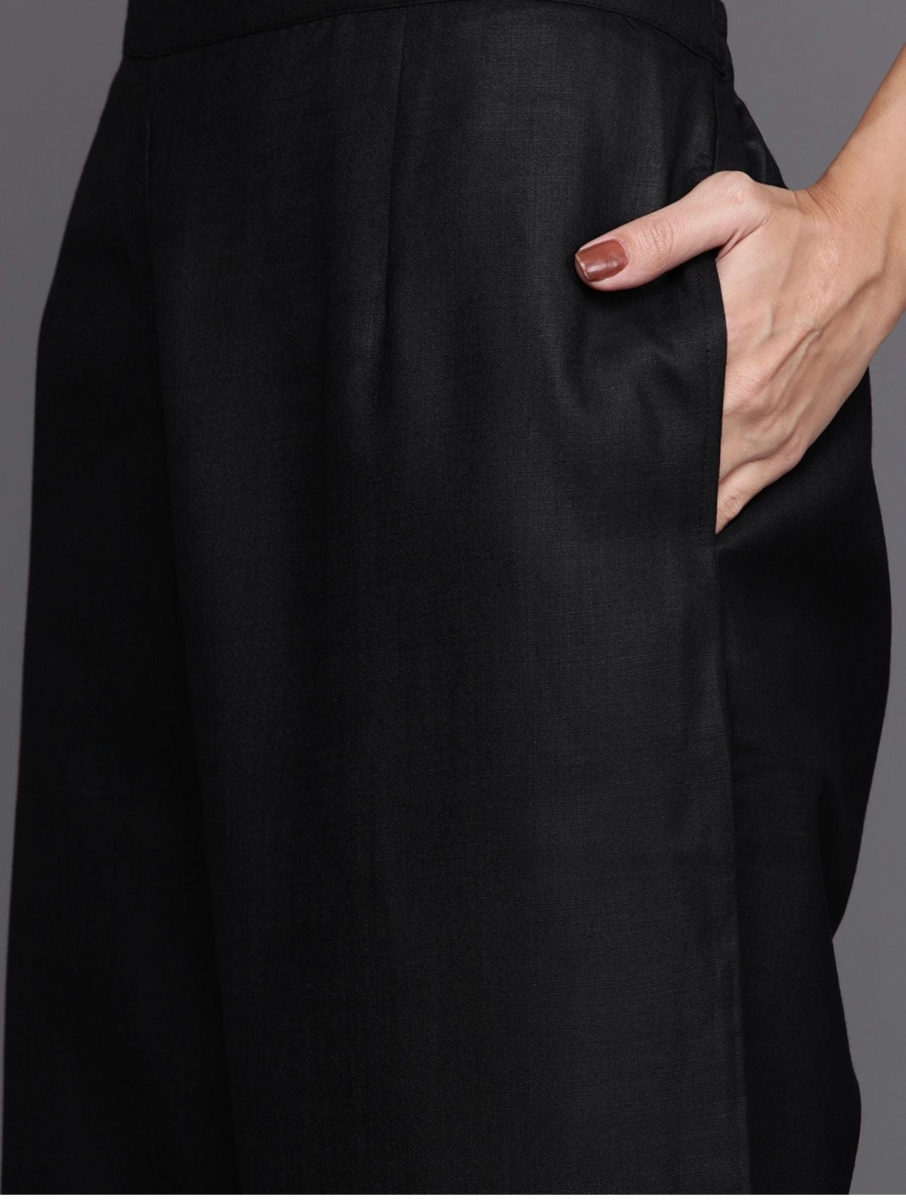 Black Pure Cotton Yoke Design Panelled Kurta with Palazzos & Dupatta