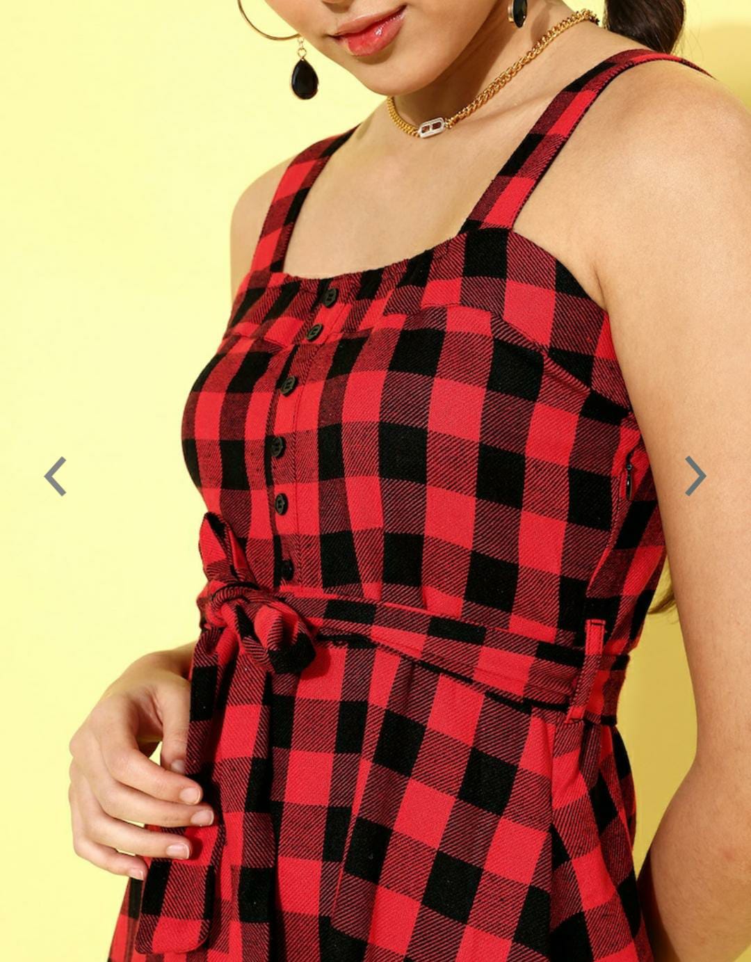 Women Stunning Black Checked Noughties Spaghetti Dress