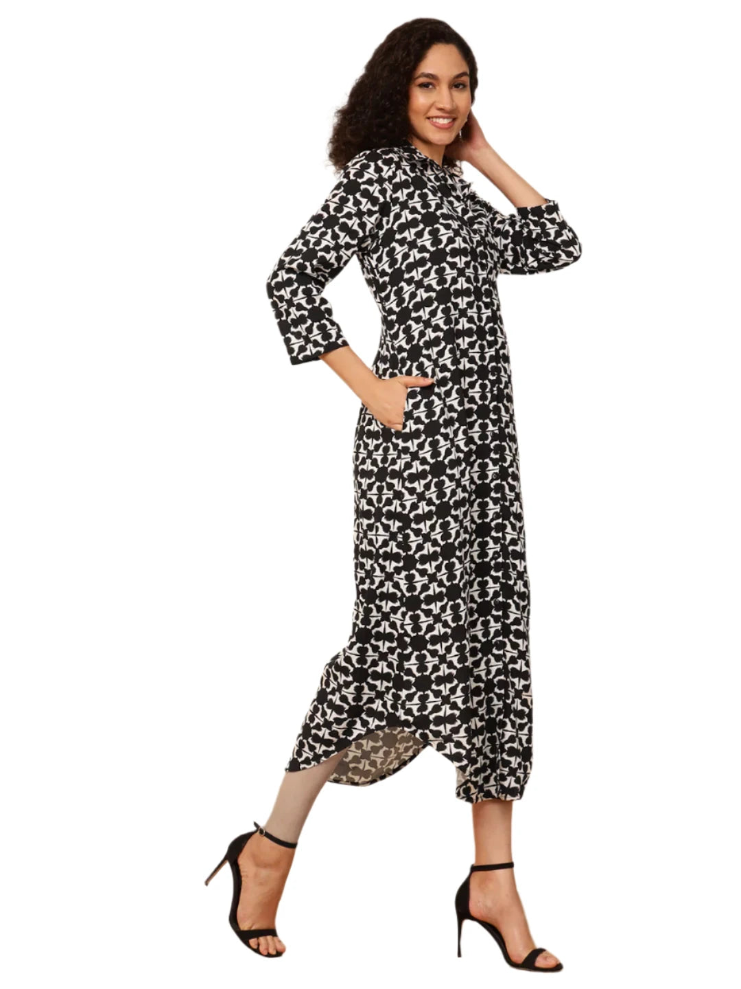 Black Geometric Printed Women Shirt Dress in Berlin