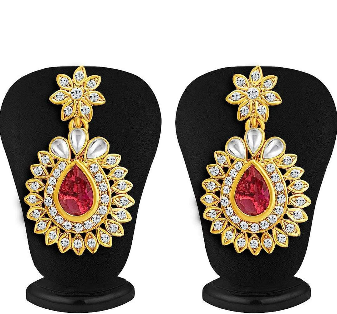 Kundan vergoldeter Hochzeitsschmuck, österreichisches Diamant-Halsketten-Set für Damen mit 5 austauschbaren Steinen (2358NADA860), golden, freie Größe 
