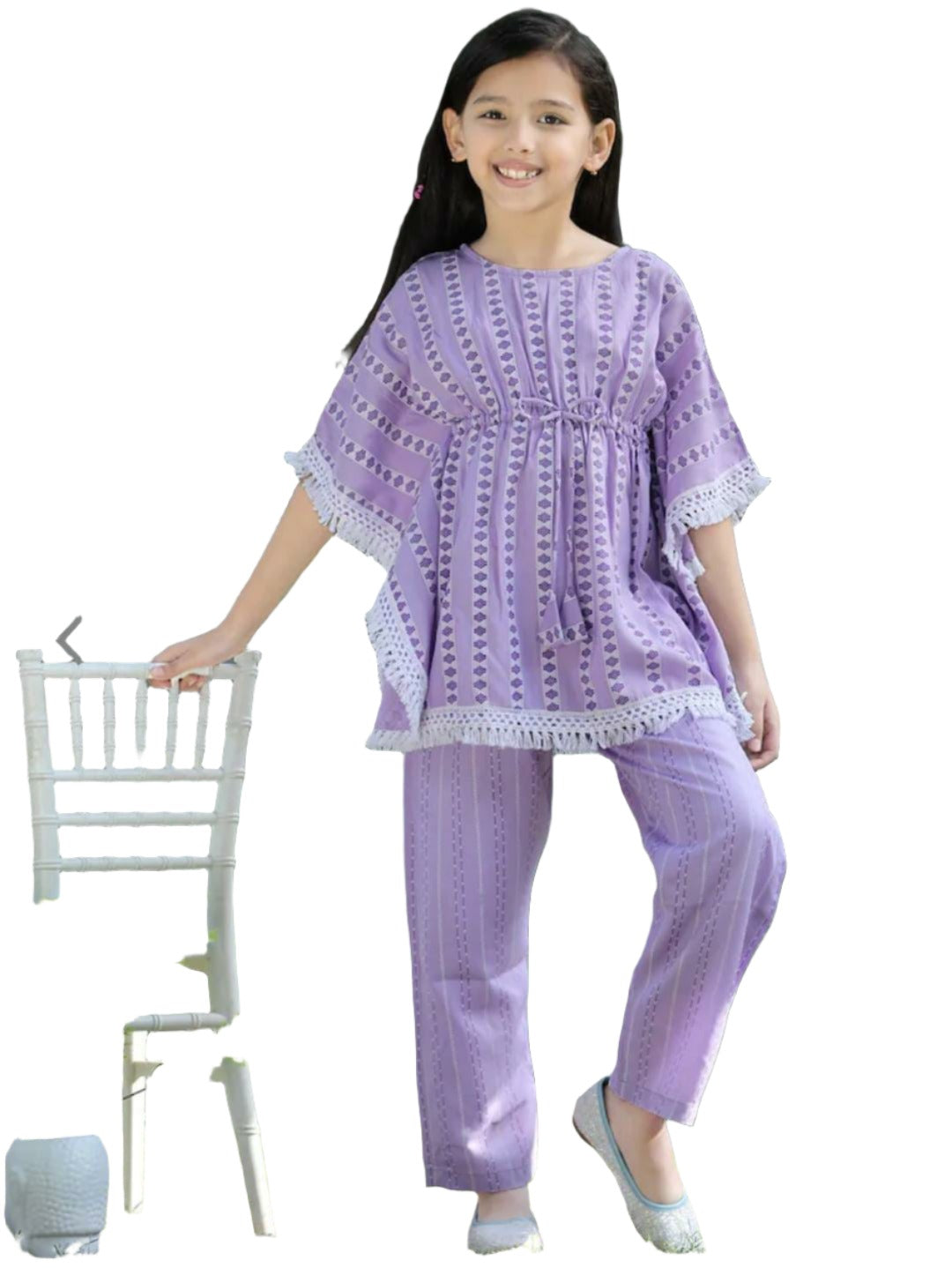 Kaftan Kurta with Palazzos for Girls Printed Round Neck