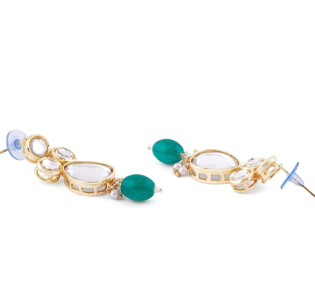 Green Beads Kundan Choker Necklace Earring & Ring Set For Women