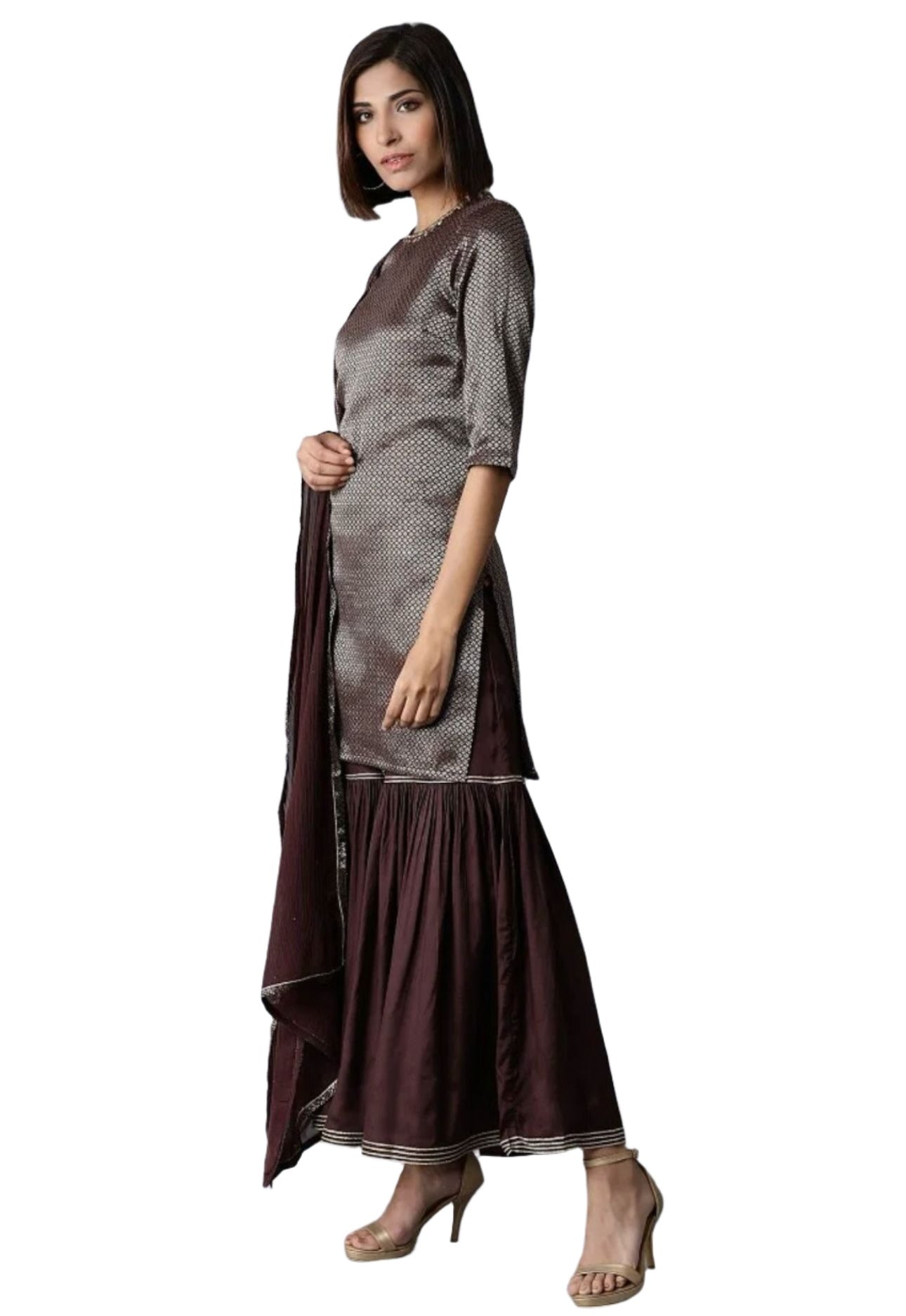 Dark Purple kurta-Sharara-Dupatta Set