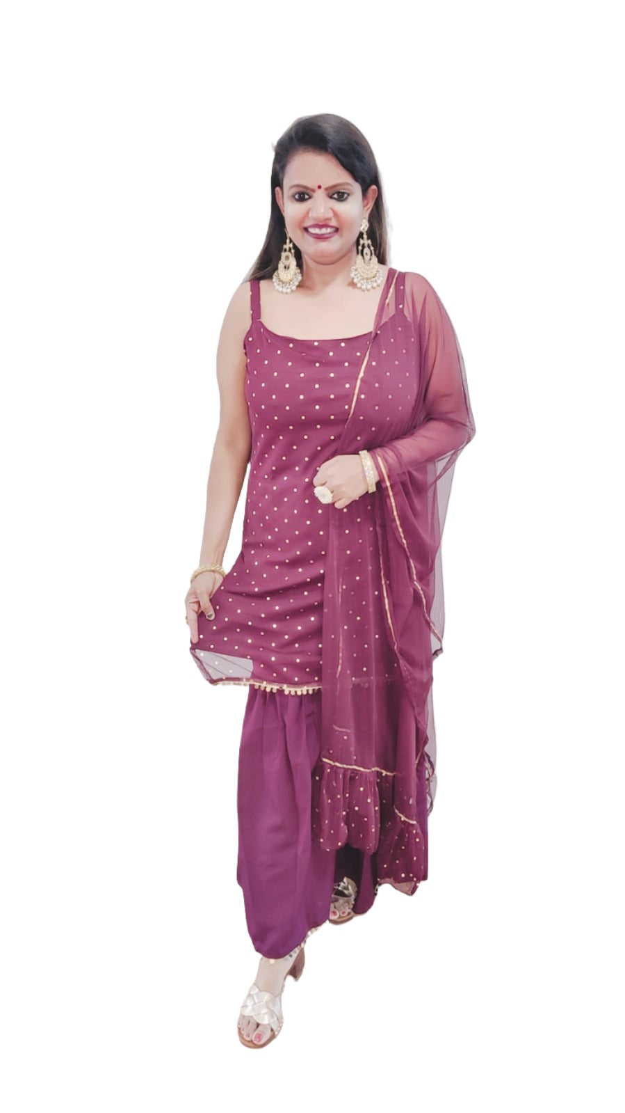 Geometric Crepe Top to Toe Fusion Kurta Set