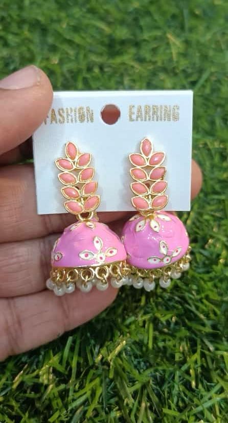 Gold-Plated Dome Shaped Meenakari Jhumkas