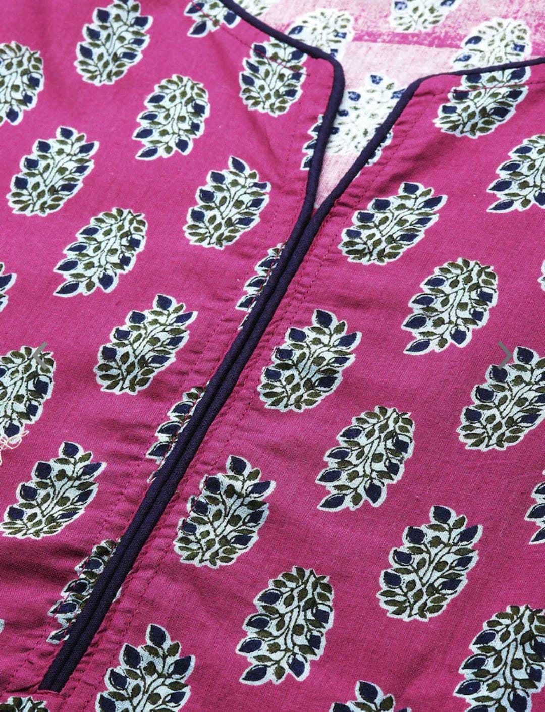 Women Magenta Ethnic Motifs Printed Pure Cotton Kurta with Palazzos