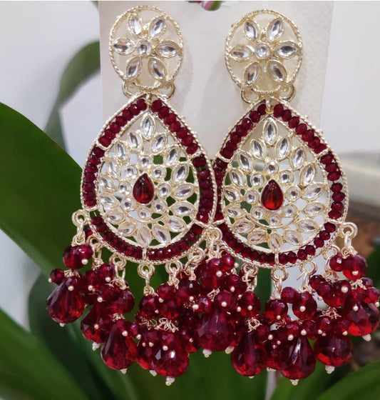 Gold-Plated Stone Studded & Beaded Contemporary Chandballi