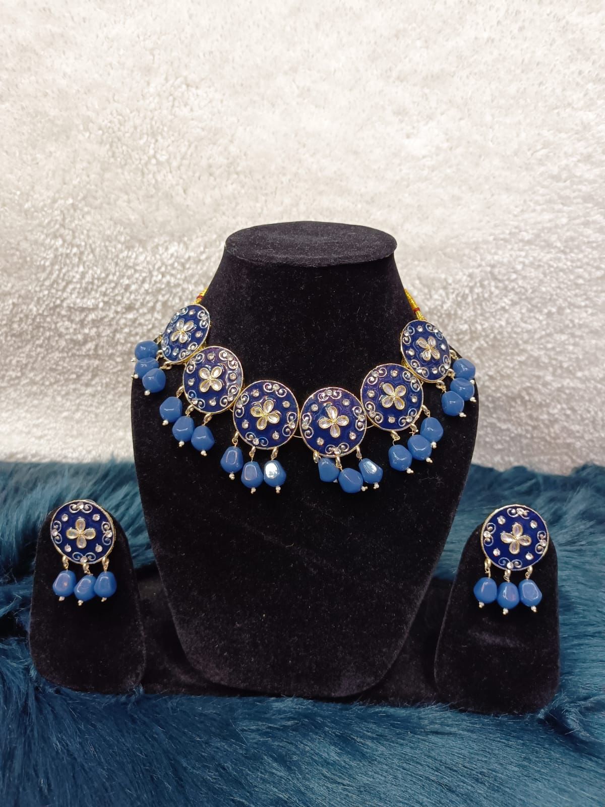 Gold-Plated Kundan Meenakari Enamelled Choker Necklace Jewellery Set