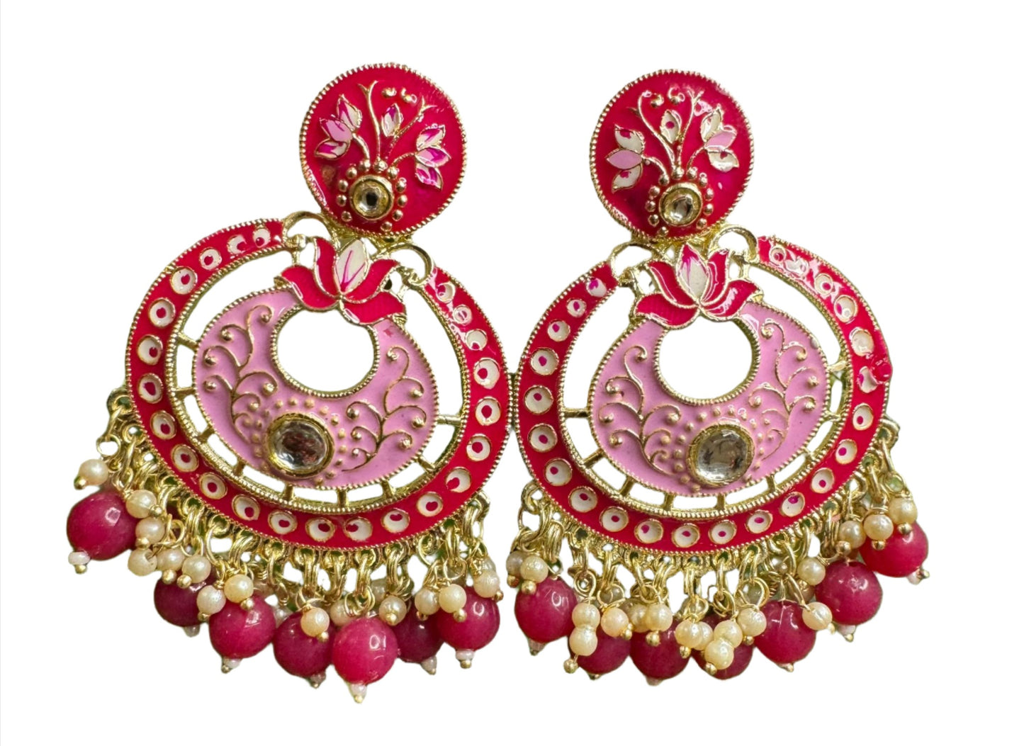 Gold Plated Pearl Kundan Beaded Chandbali Earrings for Women