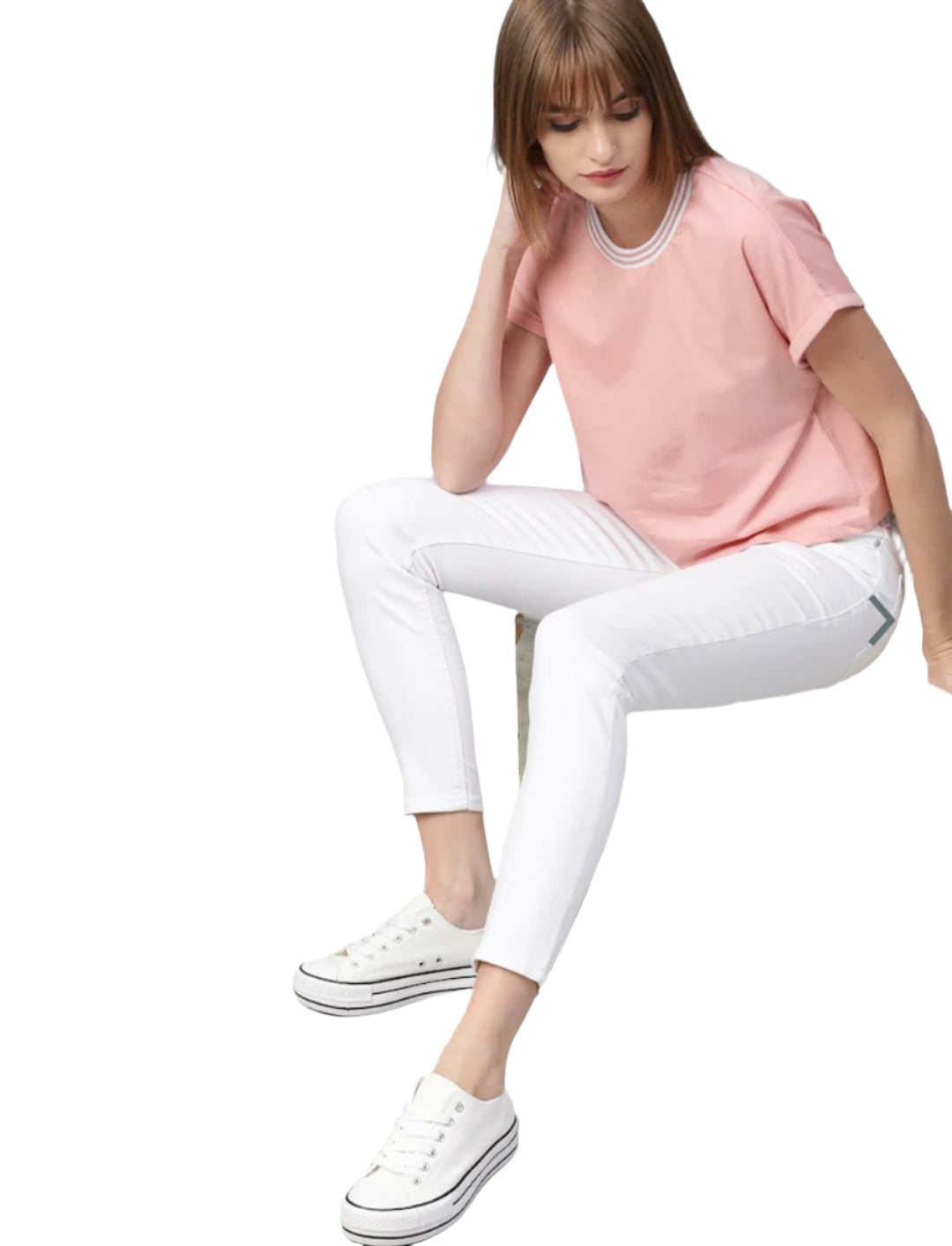 Cropped Top Dusty Pink Boxy Fit Round Neck Pure Cotton