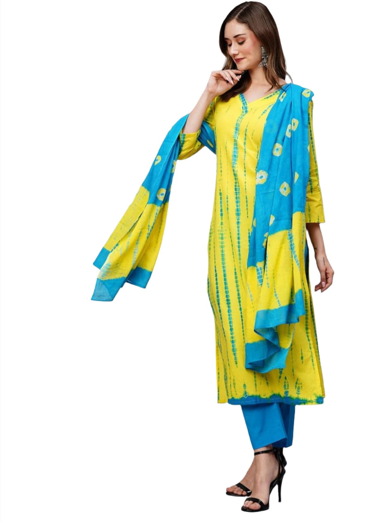 Women's Rayon Blend Straight Printed Kurta with Pant & Dupatta