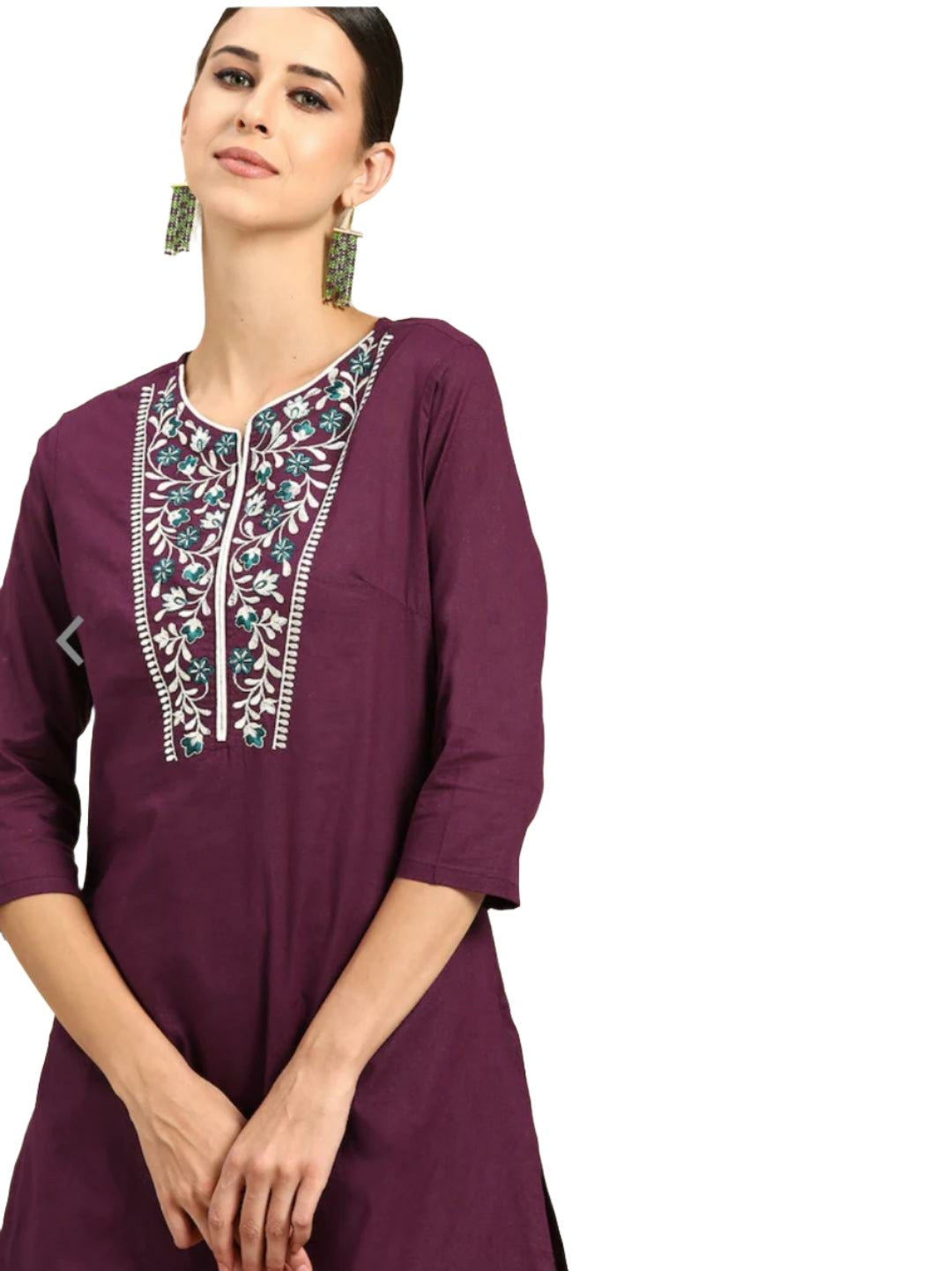 Women Purple Ethnic Motifs Yoke Design Regular Thread Work Pure Cotton Kurta with Palazzos
