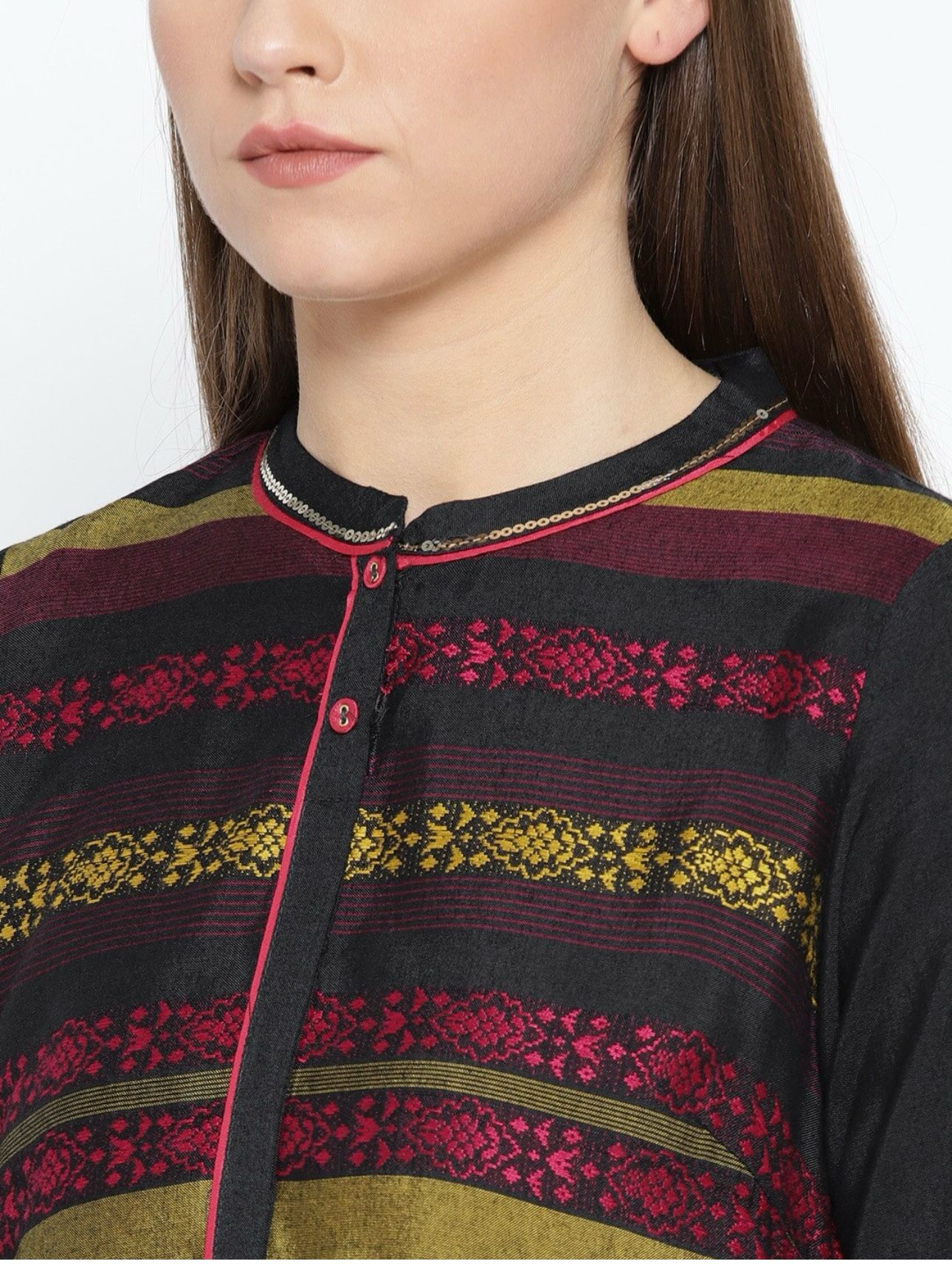 Women Black & Pink Yoke Design A-Line Kurta
