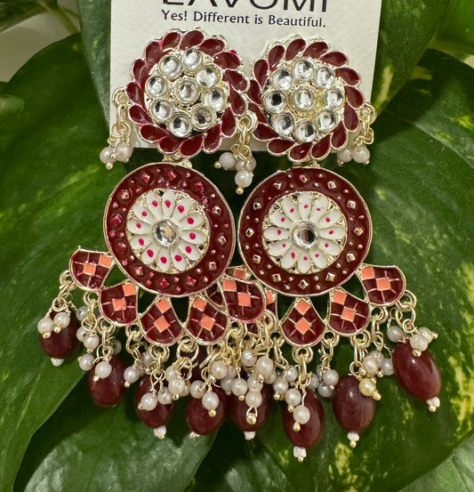 Gold-Plated Contemporary Meenakari Kundan Drop Earrings