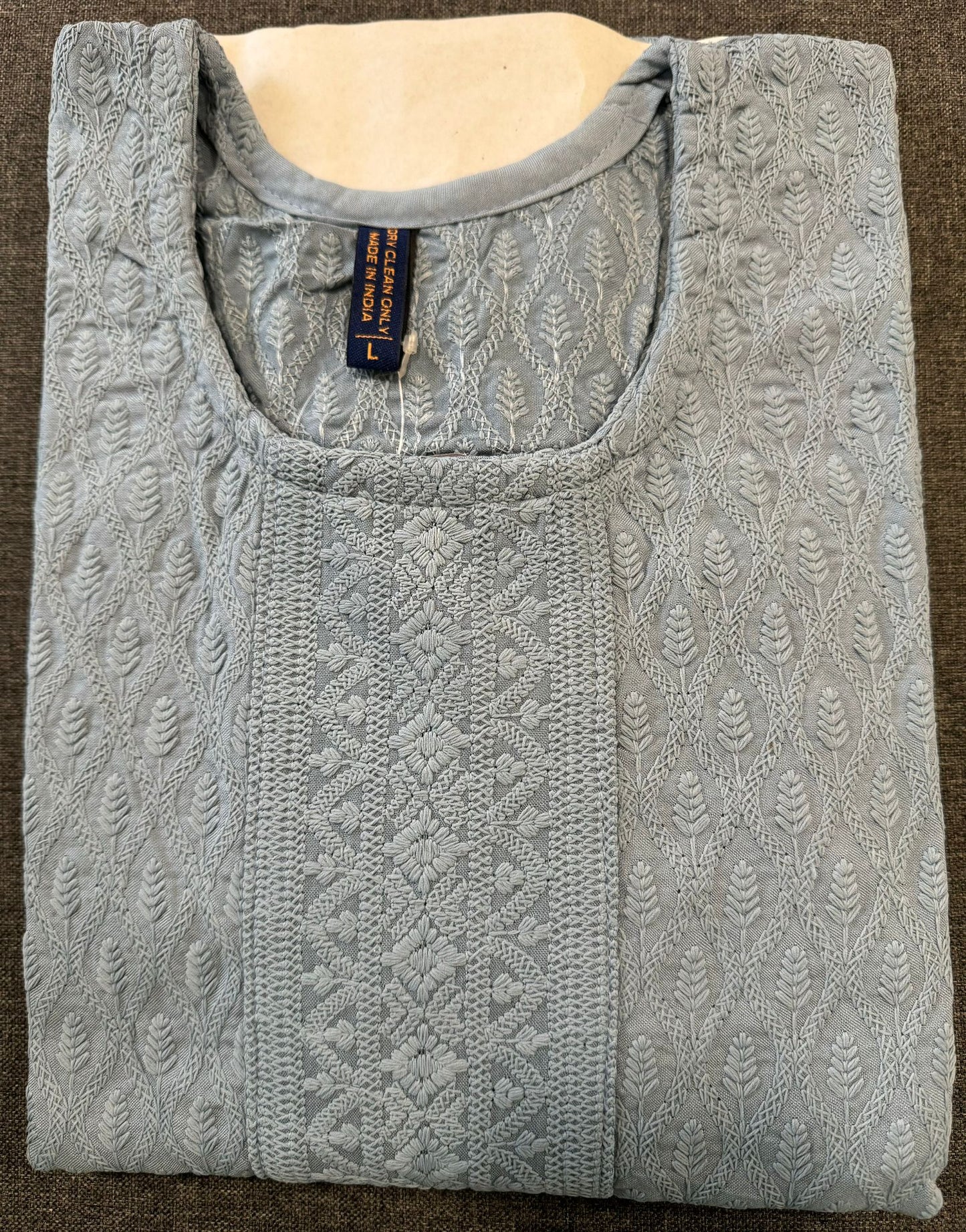 Women Grey Embroidered Chikankari Straight Kurta