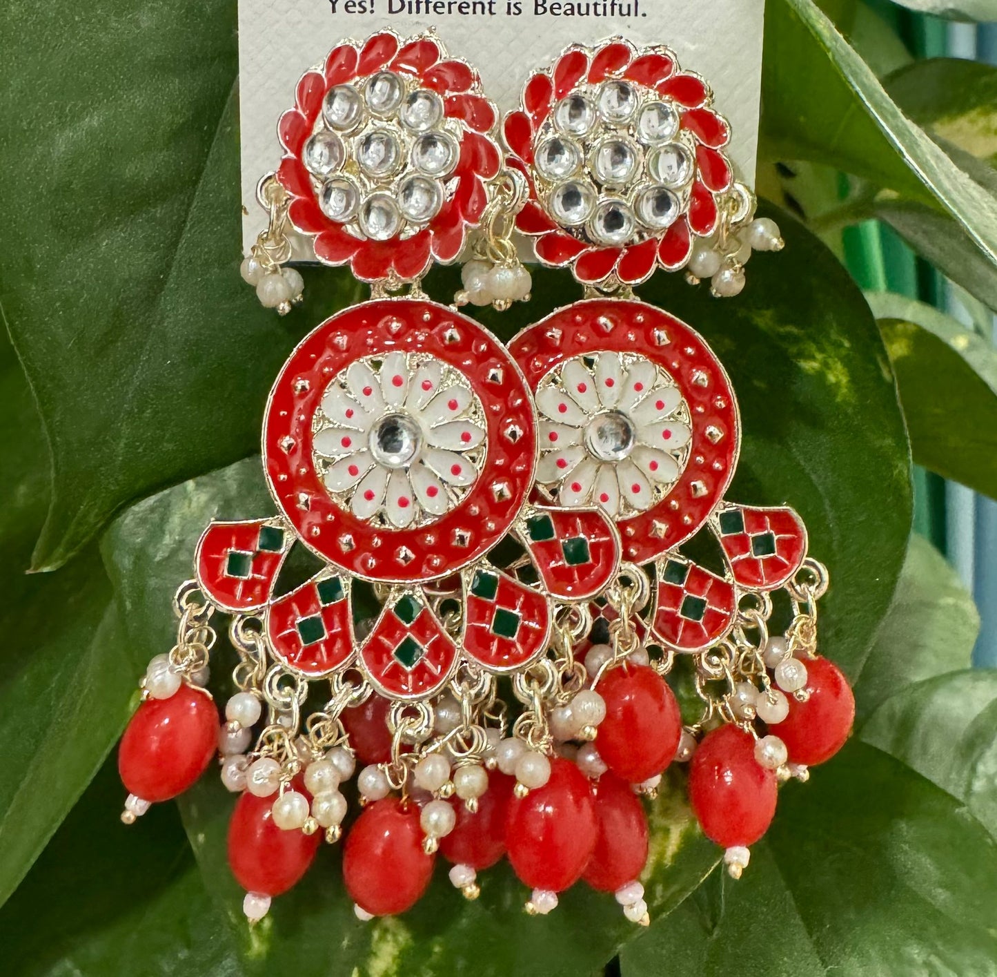 Gold-Plated Contemporary Meenakari Kundan Drop Earrings