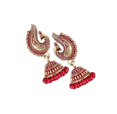 Peacock Jhumkas Jhumka jhumki Earrings Combo set Ear rings For Women girls Ladies Traditional Wedding Temple Gold Meenakari Ethnic Antique South Indian Round Pearl Moti Feather jhumki