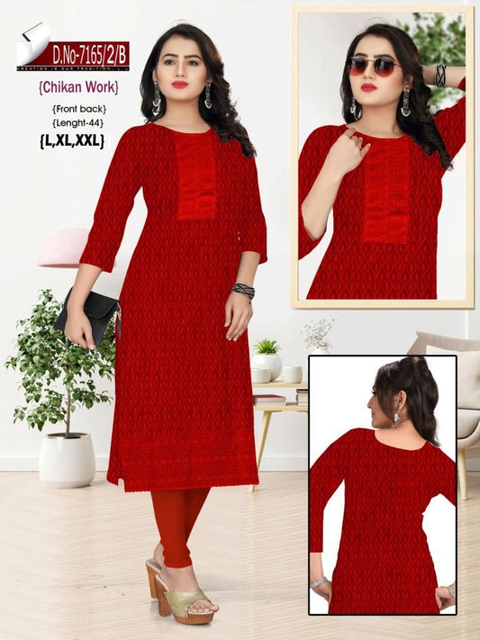 Rot bestickter Chikankari Straight Kurta für Damen 