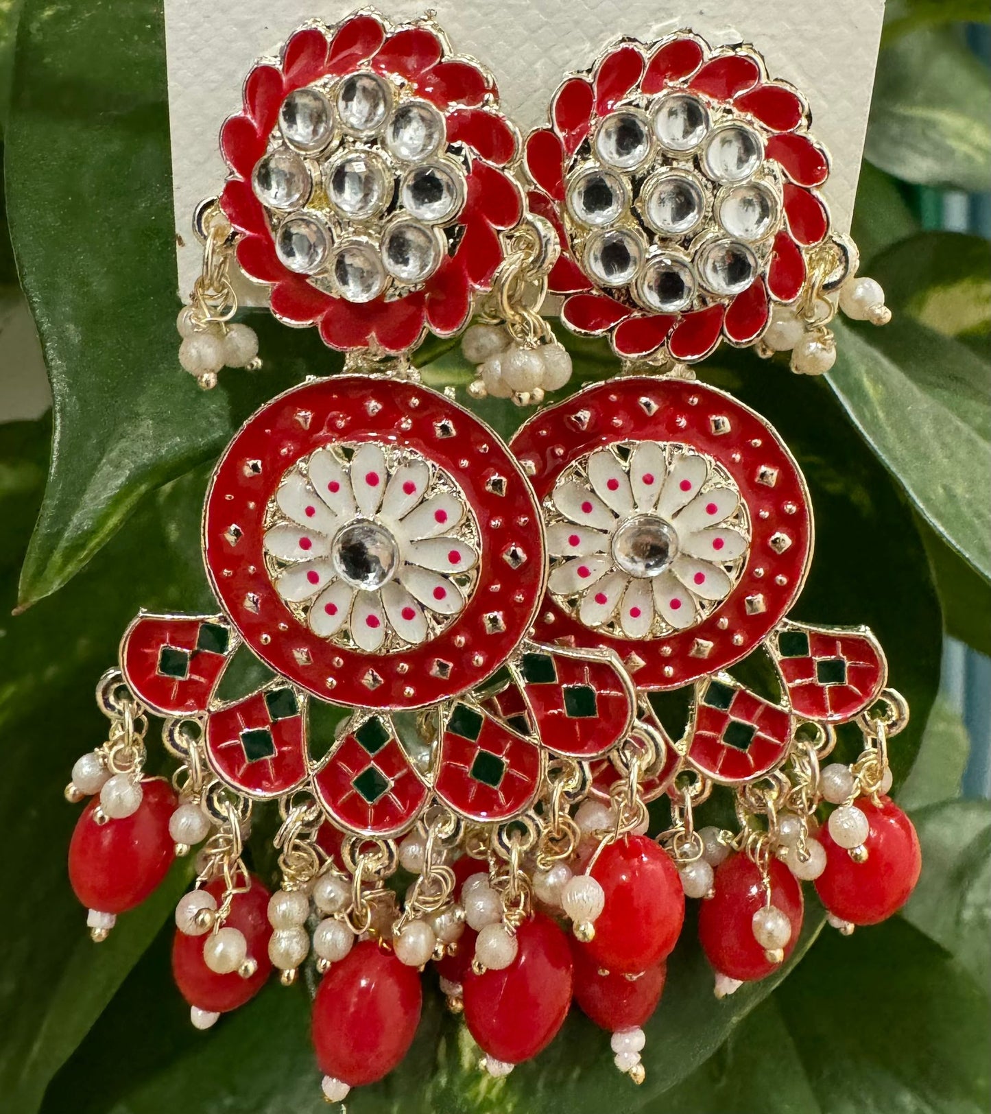Gold-Plated Contemporary Meenakari Kundan Drop Earrings