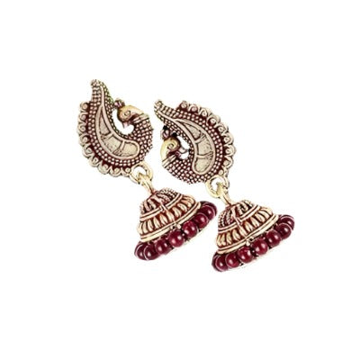 Peacock Jhumkas Jhumka jhumki Earrings Combo set Ear rings For Women girls Ladies Traditional Wedding Temple Gold Meenakari Ethnic Antique South Indian Round Pearl Moti Feather jhumki
