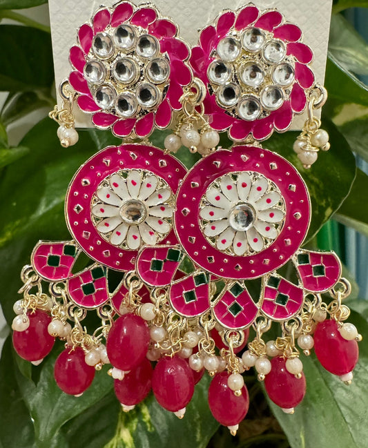 Gold-Plated Contemporary Meenakari Kundan Drop Earrings