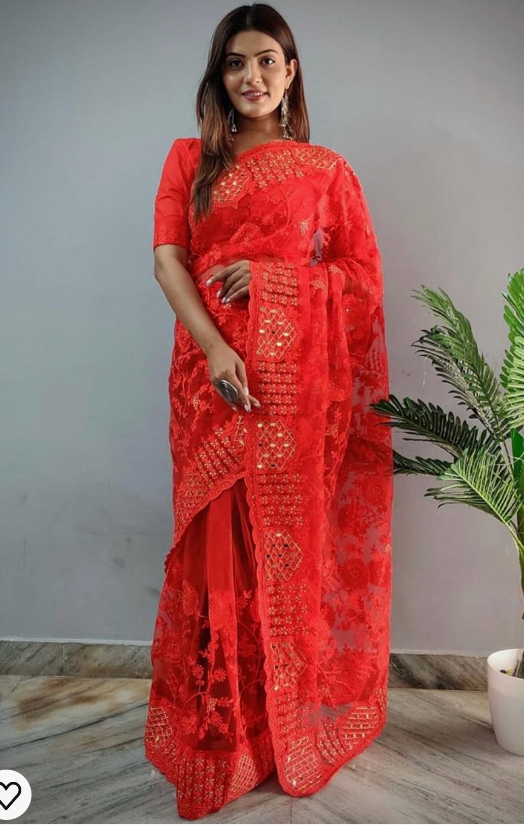 Net Saree Bollywood Butterfly Net with Beautiful Aari work with To cited mirror work and Diamond work