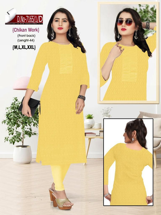 Damen Gelb bestickter Chikankari Straight Kurta 