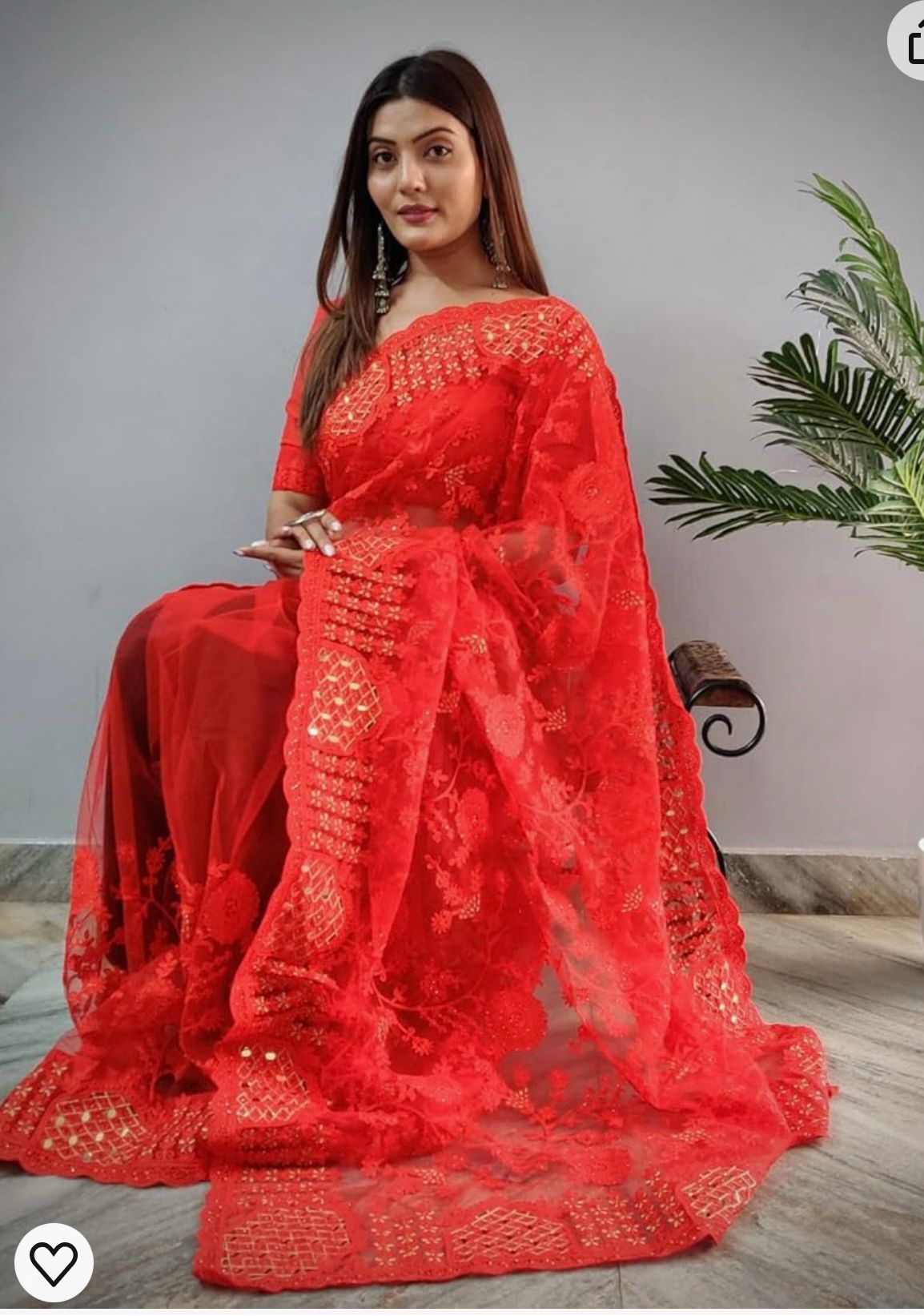 Net Saree Bollywood Butterfly Net with Beautiful Aari work with To cited mirror work and Diamond work