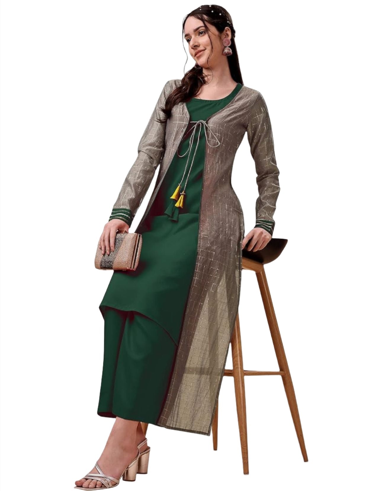 Silk Blend Kurta Palazzo Ethnic Jacket Set In Germany