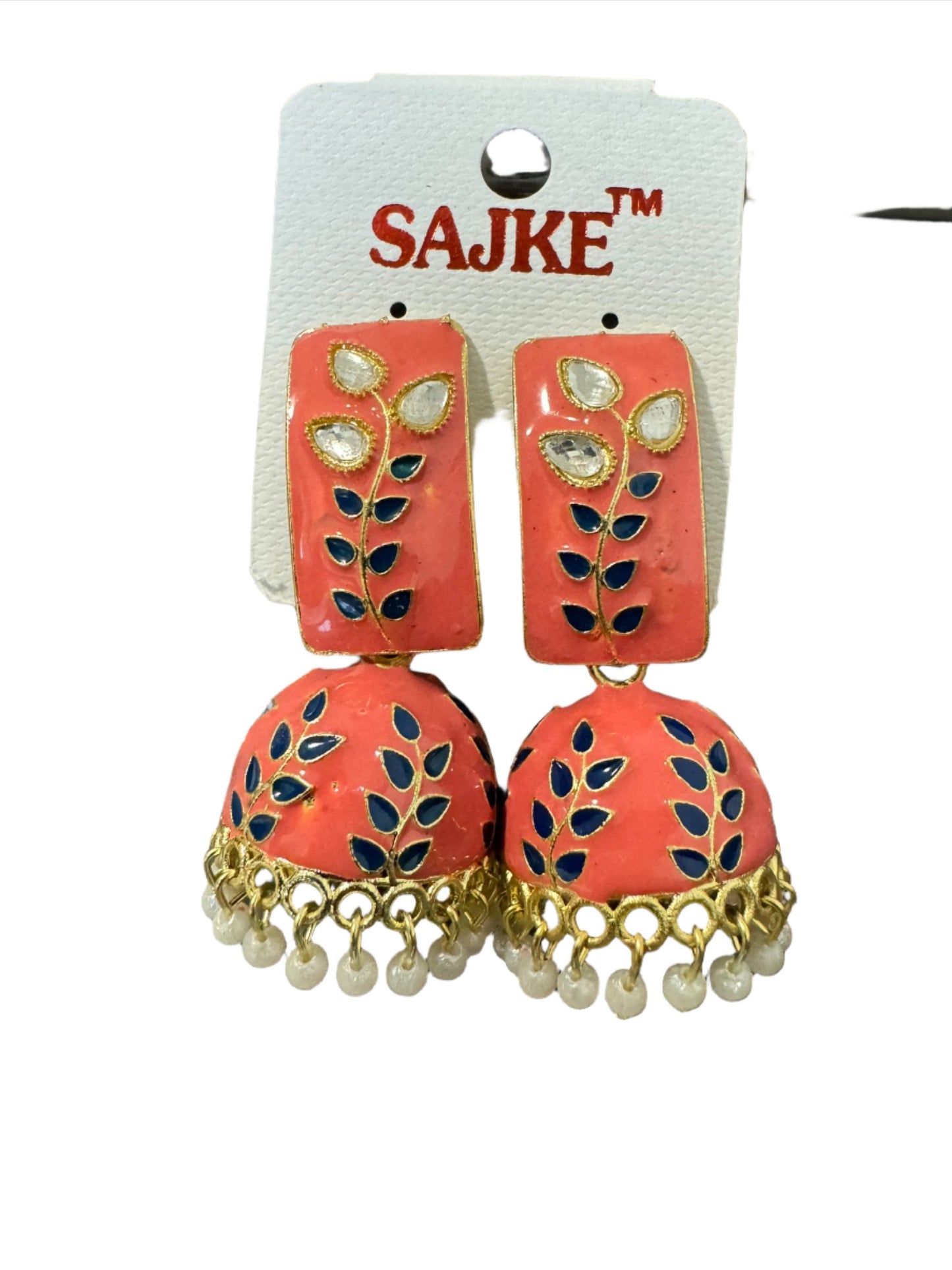 Floral Handcrafted Enamel Kundan Pearl Jhumki Earrings for Women