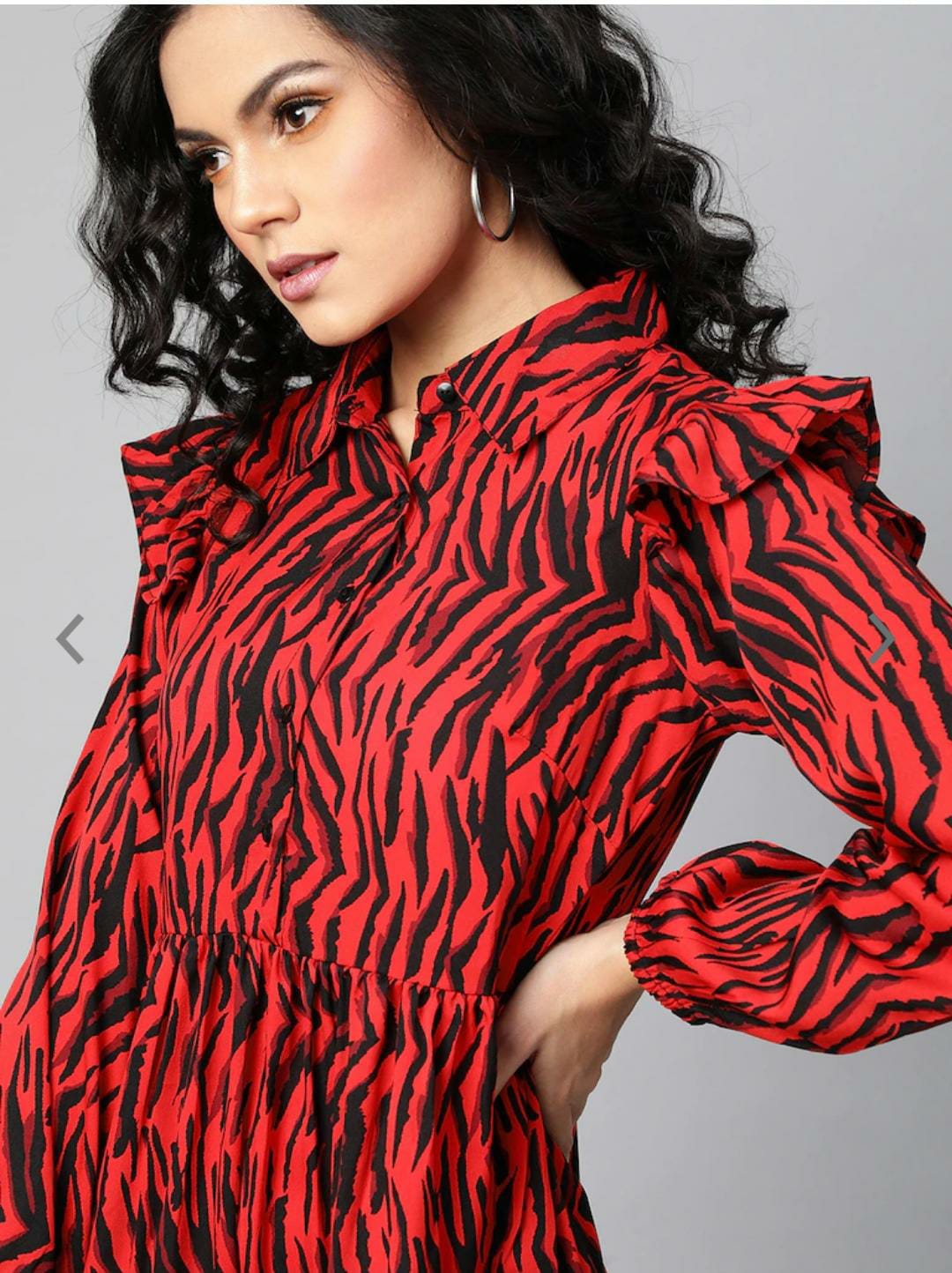 Fiery Red and Black Animal Printed A-Line Dress