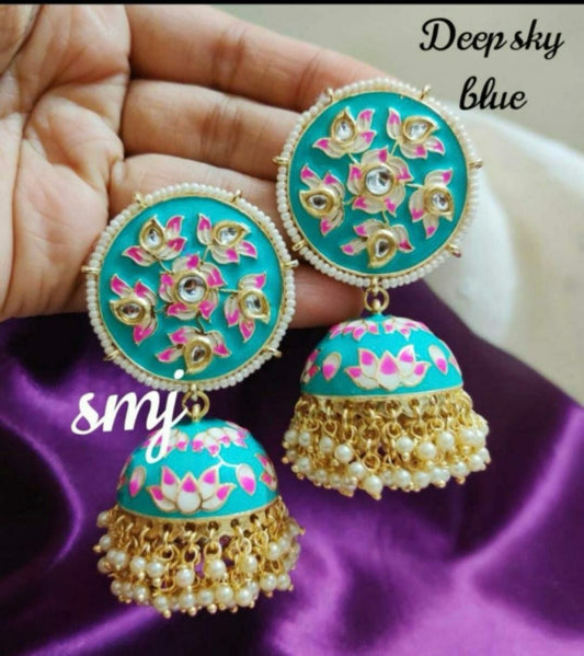 Jhumka  Earrings(Deep Sky Blue Color)