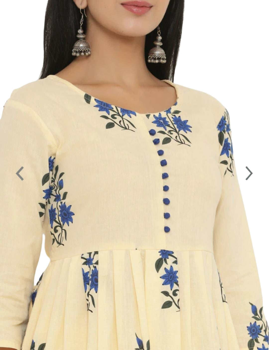 Women Beige Floral Printed Pure Cotton Kurti with Trousers & With Dupatta