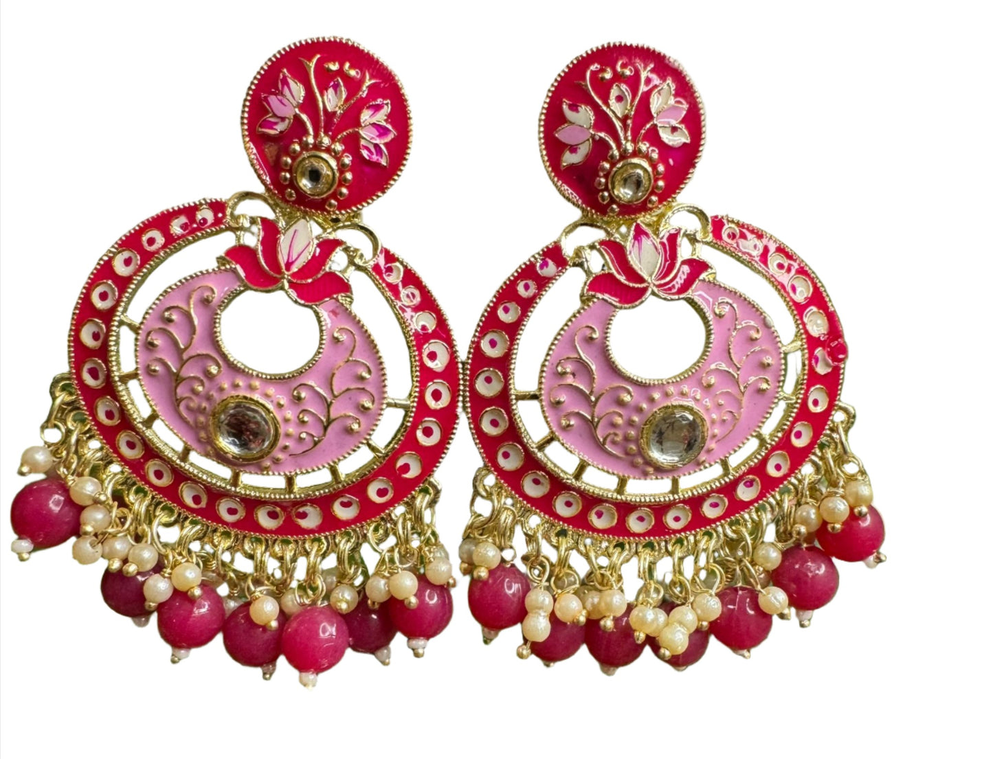 Gold Plated Pearl Kundan Beaded Chandbali Earrings for Women